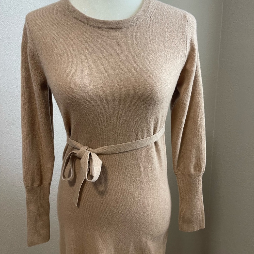 Pure Collection cashmere Tan Ribbed Tie Front Sheath Dress - Picture 3 of 7